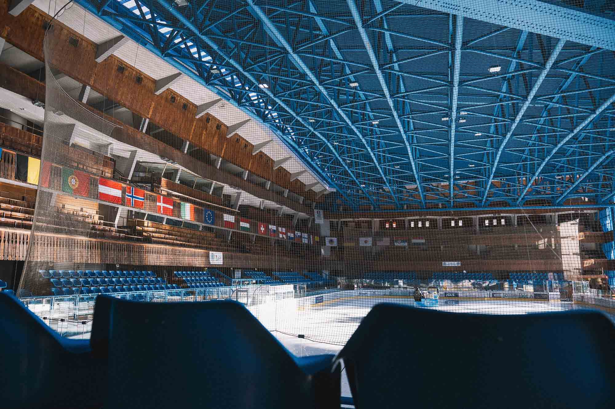 Interior view of the Curling Olympic Stadium in Cortina