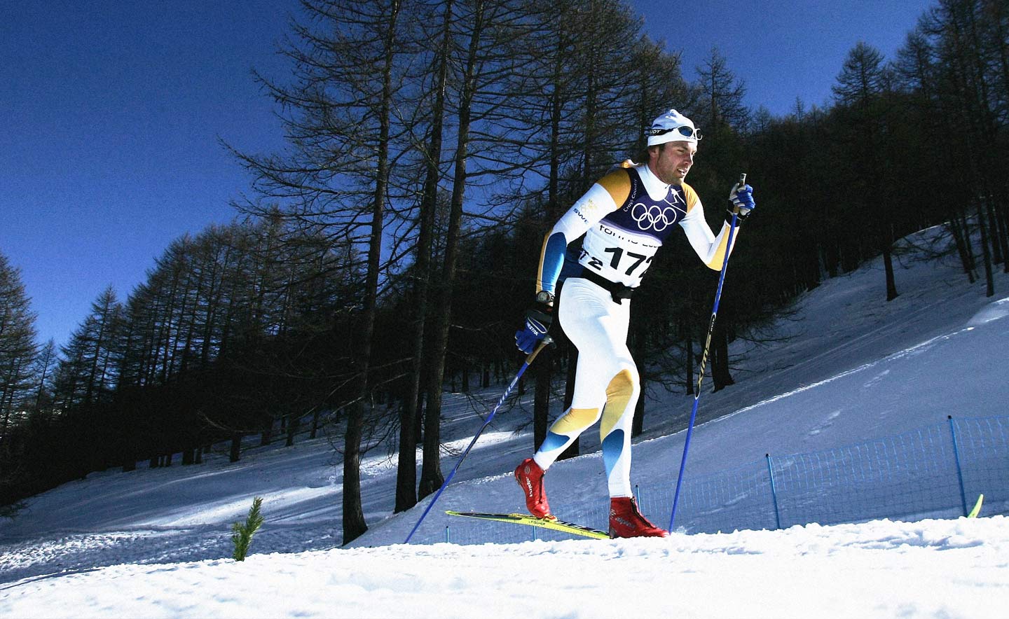 User Peter Larsson of Sweden practices in the Cross Country Skiing training