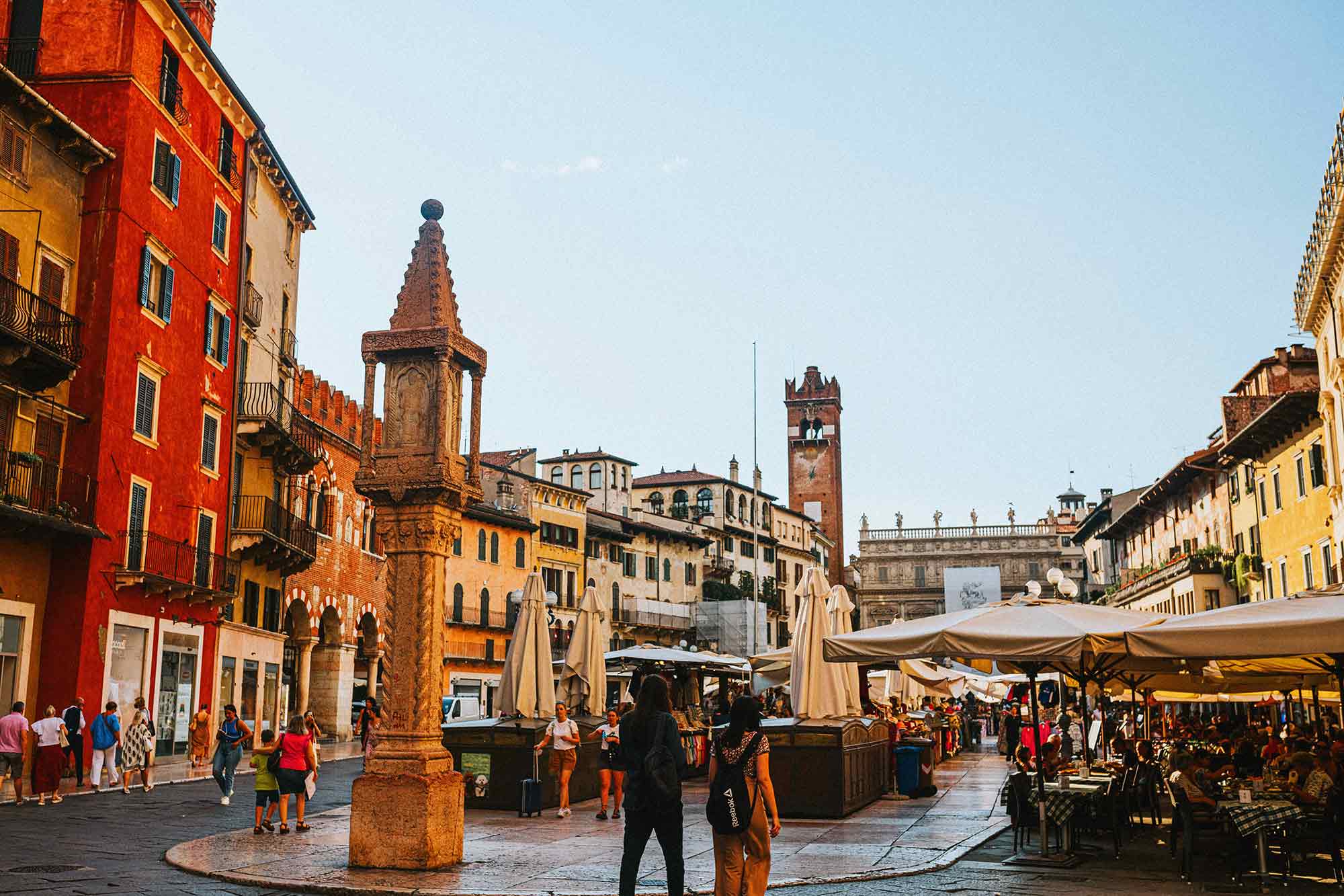 Image of Piazza delle Erbe in Verona, with people strolling