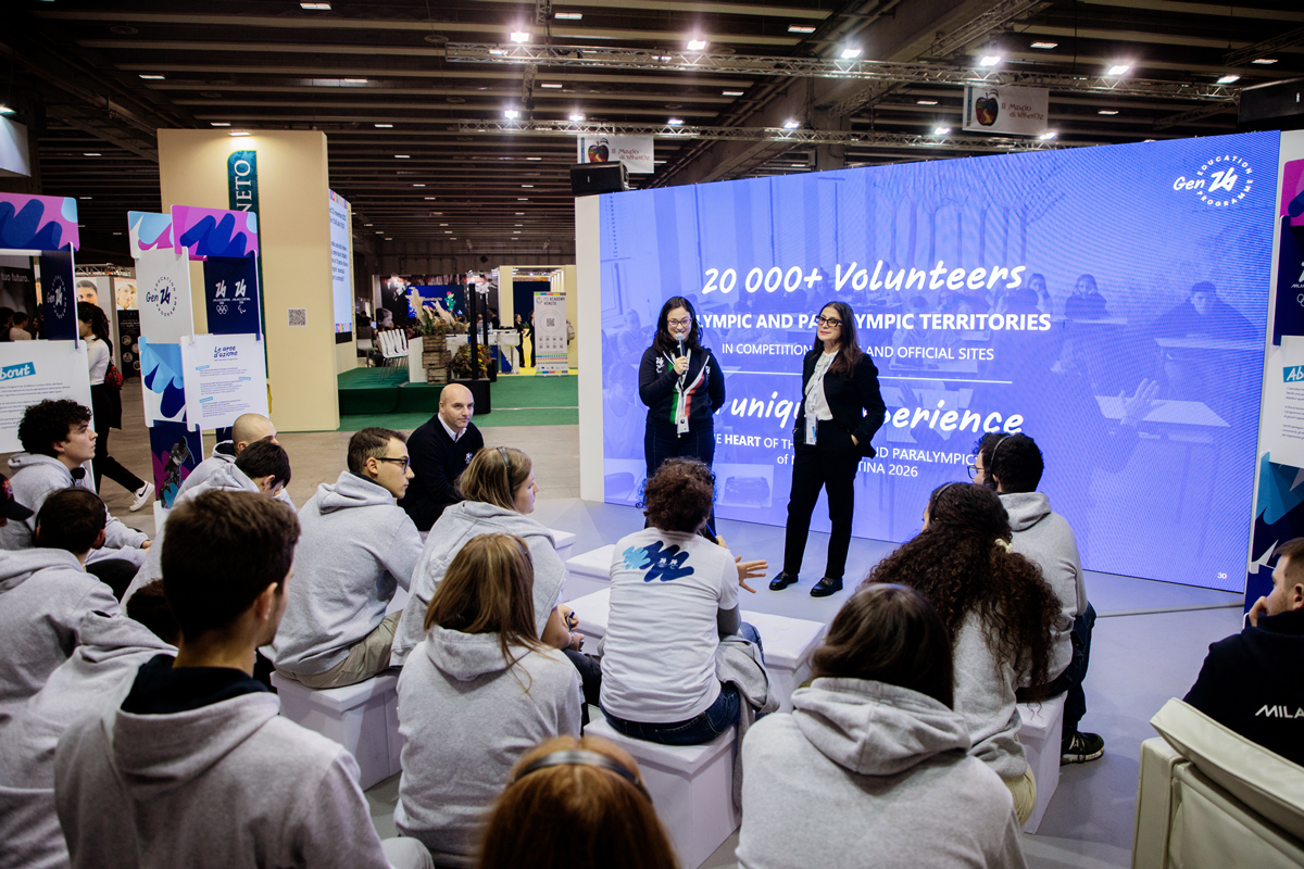 A group of young people attending a Job orienta- dual career presentation by Gen26