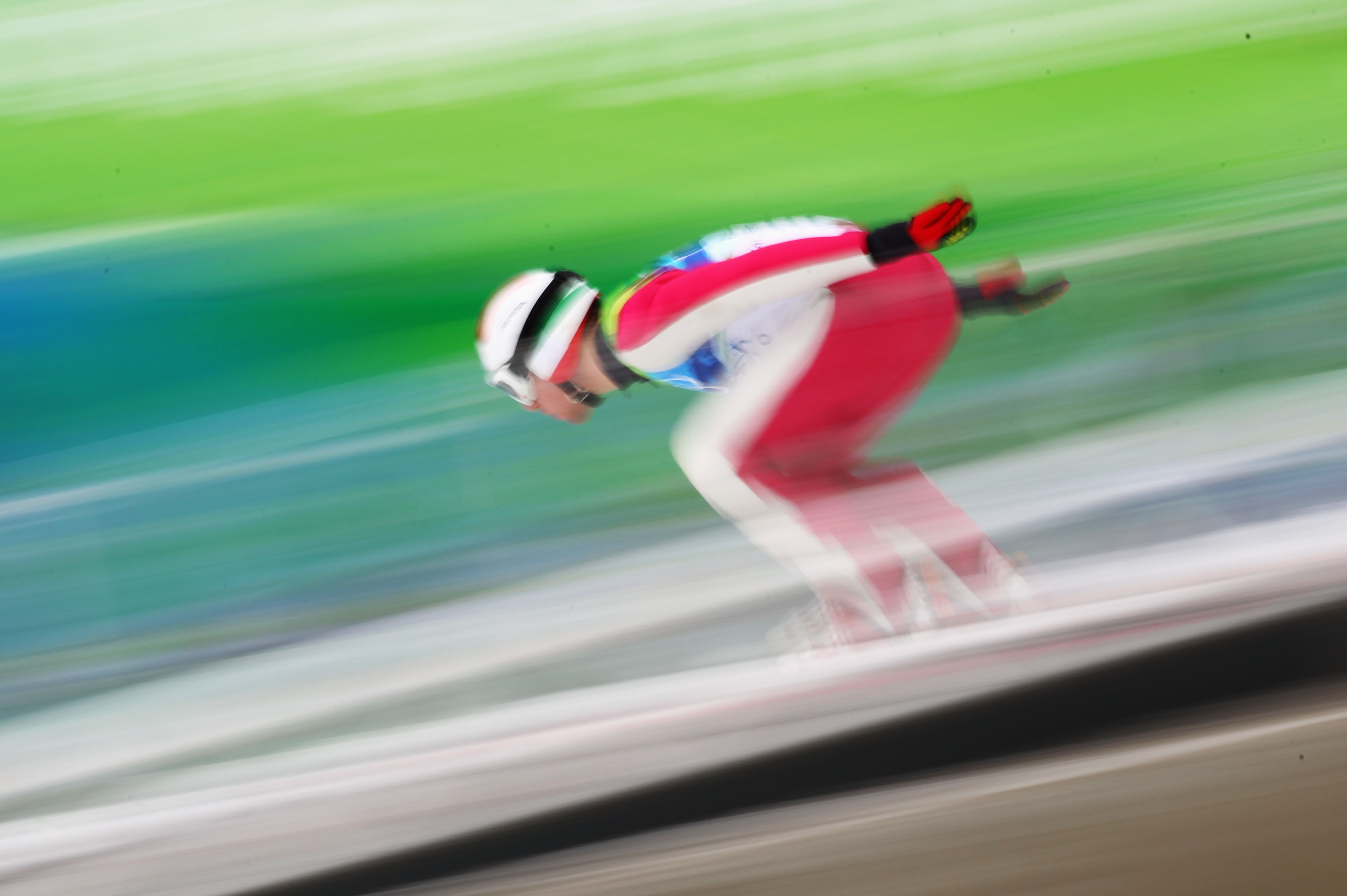 WHISTLER, BC - FEBRUARY 25: Alessandro Pittin of Italy practices ahead of the Nordic Combined Individual Large Hill Ski Jump on day 14 of the 2010 Vancouver Winter Olympics at Whistler Olympic Park on February 25, 2010 in Whistler, Canada. (Photo by Lars Baron/Bongarts/Getty Images)