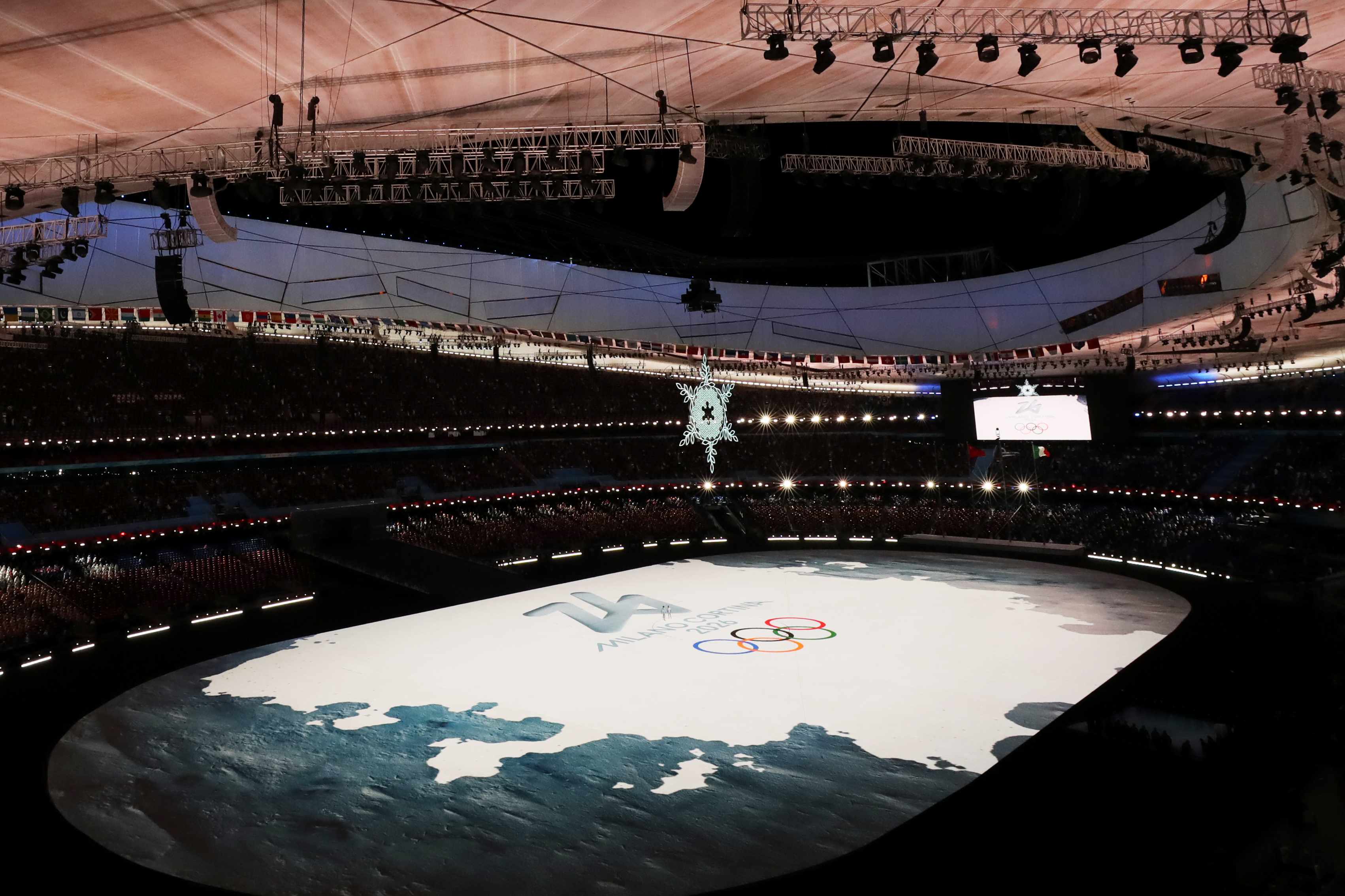 General view inside of the Beijing National Stadium during the Beijing 2022 Winter Olympics Closing Ceremony