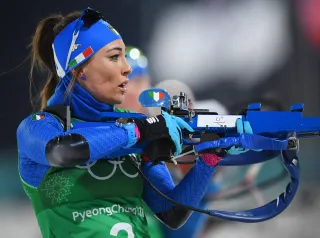 PYEONGCHANG-GUN, SOUTH KOREA - FEBRUARY 20: Dorothea Wierer of Italy shoots during the Biathlon 2x6km Women + 2x7.5km Men Mixed Relay on day 11 of the PyeongChang 2018 Winter Olympic Games at Alpensia Biathlon Centre on February 20, 2018 in Pyeongchang-gun, South Korea.