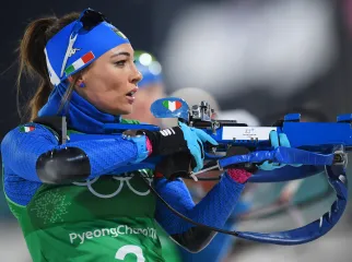 PYEONGCHANG-GUN, SOUTH KOREA - FEBRUARY 20: Dorothea Wierer of Italy shoots during the Biathlon 2x6km Women + 2x7.5km Men Mixed Relay on day 11 of the PyeongChang 2018 Winter Olympic Games at Alpensia Biathlon Centre on February 20, 2018 in Pyeongchang-gun, South Korea.