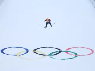 ZHANGJIAKOU, CHINA - FEBRUARY 15: Manuel Faisst of Team Germany competes during Individual Gundersen Large Hill/10km, Ski Jumping Competition Round on day 11 of 2022 Beijing Winter Olympics at The National Cross-Country Skiing Centre on February 15, 2022 in Zhangjiakou, China. (Photo by Lars Baron/Getty Images)