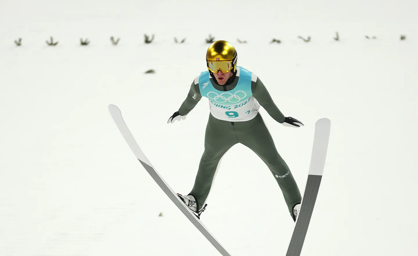 ZHANGJIAKOU, CHINA - FEBRUARY 14: Daniel Andre Tande of Team Norway competes during Men's Ski jumping Trial Round For Competition on Day 10 of Beijing 2022 Winter Olympics at National Ski Jumping Centre on February 14, 2022 in Zhangjiakou, China. (Photo by Maja Hitij/Getty Images)